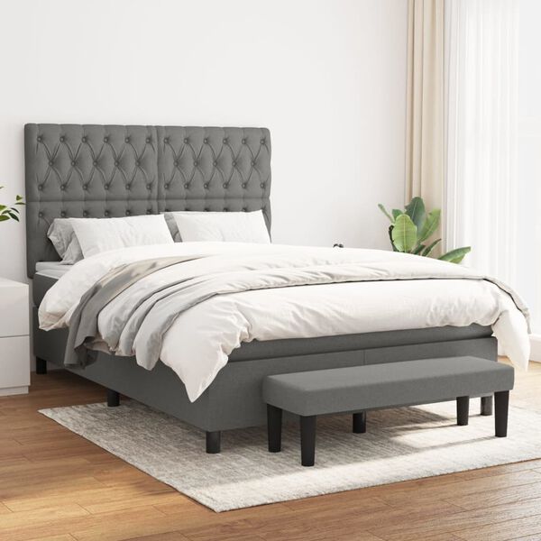 vidaXL Cama box spring con colch&oacute;n tela gris oscuro 140x190 cm