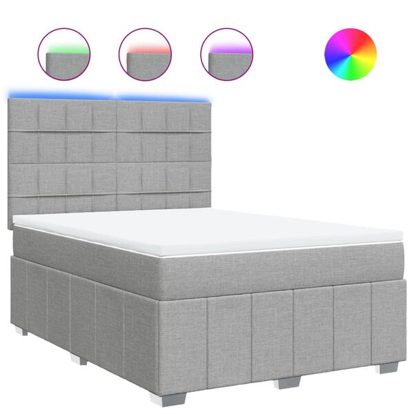 vidaXL Cama box spring con colch&oacute;n tela gris claro 140x200 cm
