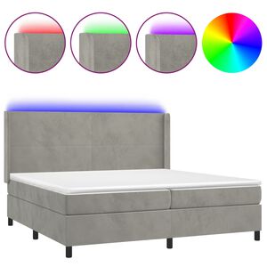 vidaXL Cama box spring colch&oacute;n y LED terciopelo gris claro 200x200 cm