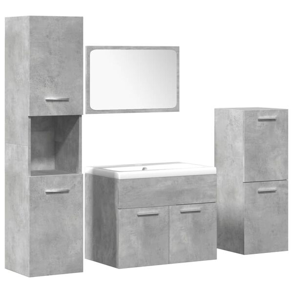 vidaXL Set muebles de ba&ntilde;o 5 piezas madera ingenier&iacute;a gris hormig&oacute;n