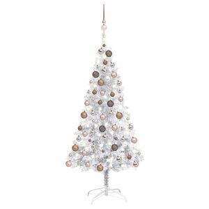 vidaXL &Aacute;rbol de Navidad preiluminado con luces y bolas plateado 120 cm