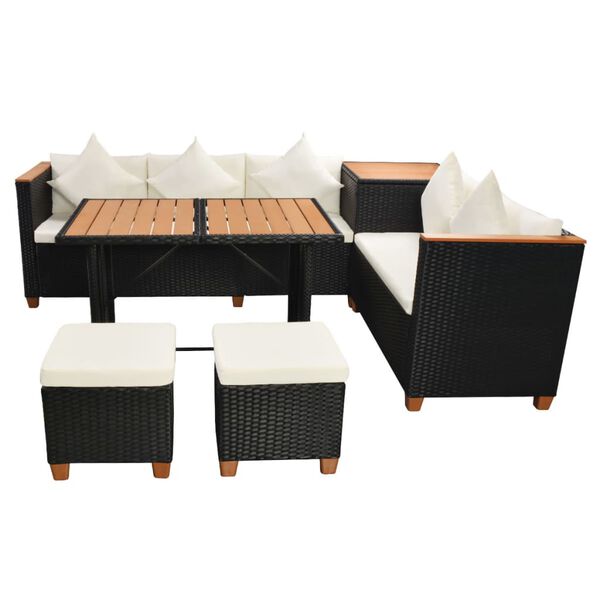 vidaXL Set muebles de jardín 7 piezas y cojines ratán sintético negro