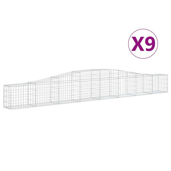vidaXL Cestas de gaviones 9 uds forma de arco hierro 400x30x40/60 cm