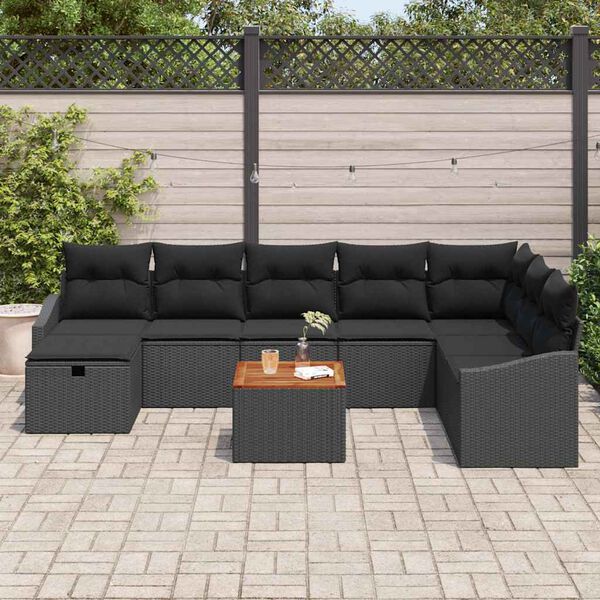 vidaXL Conjunto de sof&aacute;s de jard&iacute;n 9 pcs Negro rat&aacute;n sint&eacute;tico