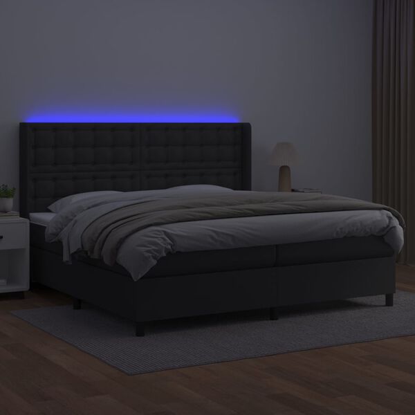 vidaXL Cama box spring colch&oacute;n y LED cuero sint&eacute;tico negro 200x200 cm
