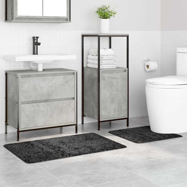 vidaXL Conjunto de alfombra de ba&ntilde;o antideslizante 2 pcs Gris oscuro