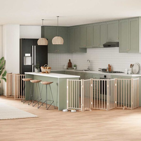 vidaXL Puerta para perros plegable 12 paneles madera de &aacute;lamo 600 cm