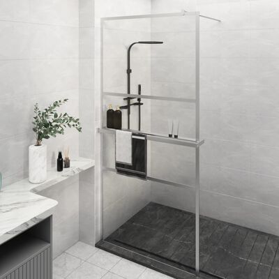 vidaXL Mampara ducha con estante vidrio ESG y aluminio cromo 90x195 cm