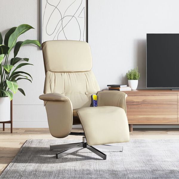 vidaXL Sill&oacute;n reclinable de masaje con reposapi&eacute;s tela color crema