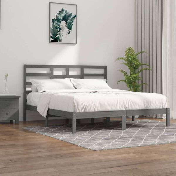 vidaXL Estructura de cama sin colch&oacute;n madera maciza gris 200x200 cm