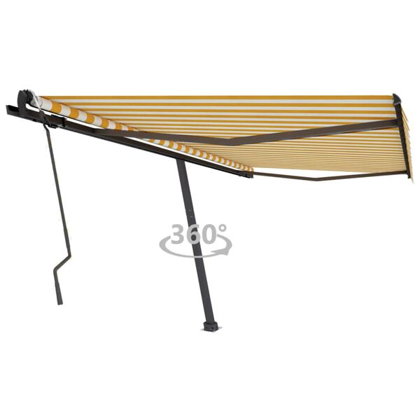 vidaXL Toldo de pie retráctil manual amarillo y blanco 450x300 cm