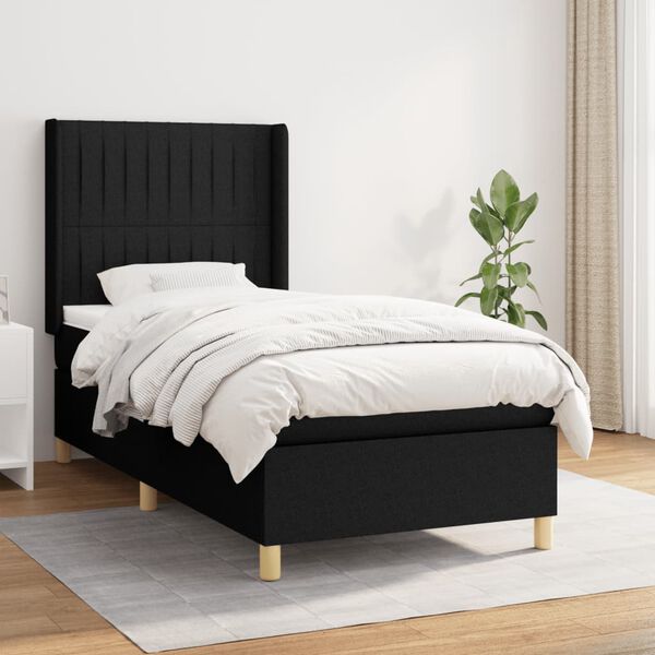 vidaXL Cama box spring con colch&oacute;n tela negro 90x200 cm