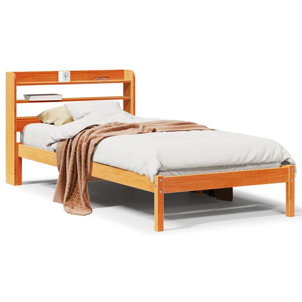 vidaXL Estructura cama con cabecero madera pino marr&oacute;n cera 75x190 cm