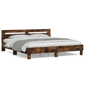 vidaXL Cama con cabecero madera de ingenier&iacute;a roble ahumado 200x200 cm