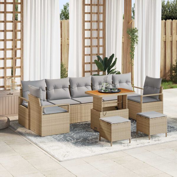 vidaXL Conjunto de sof&aacute; de jard&iacute;n con coj&iacute;n 10 pcs Beige y Gris Claro