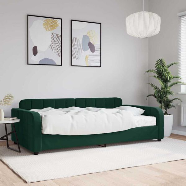 vidaXL Sof&aacute; cama con colch&oacute;n terciopelo verde oscuro 100x200 cm