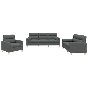 vidaXL Juego de sof&aacute;s con cojines 3 piezas tela gris oscuro