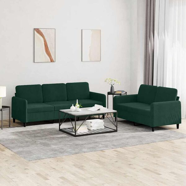 vidaXL Juego de sof&aacute;s 2 piezas terciopelo verde oscuro