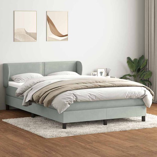 vidaXL Cama box spring con colchón terciopelo gris claro 140x210 cm