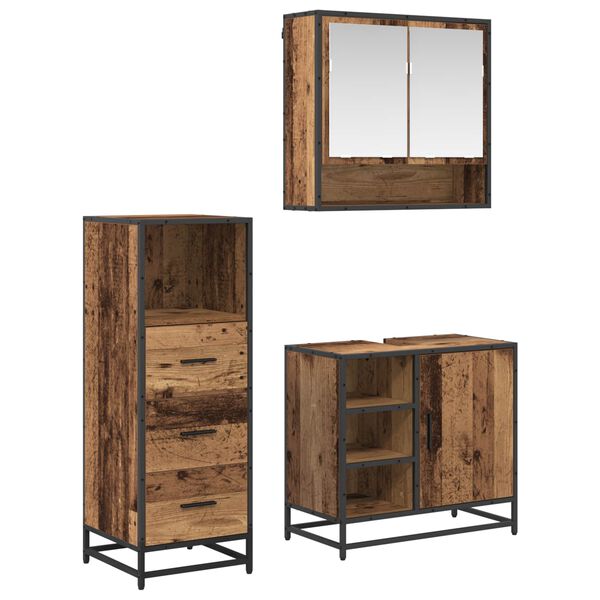 vidaXL Juego de muebles de ba&ntilde;o con caj&oacute;n 3 pcs Madera Vieja