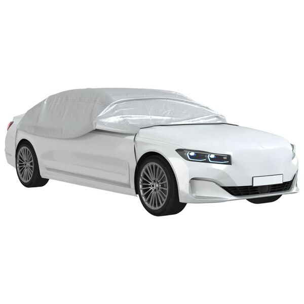 vidaXL Funda para coche con ganchos media plateado L