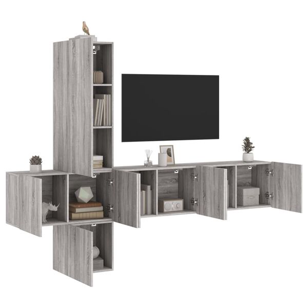 vidaXL Muebles de TV de pared 5 pzas madera de ingeniería gris Sonoma