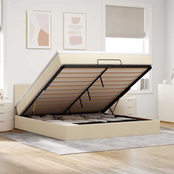 vidaXL Estructura de cama otomana con colchón tela crema 160x200cm