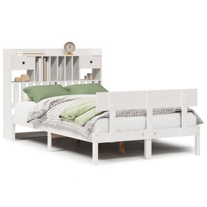 vidaXL Cama con estanter&iacute;a sin colch&oacute;n madera maciza blanca 135x190 cm