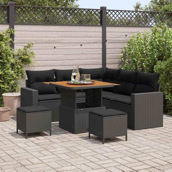 vidaXL Conjunto de sof&aacute;s de jard&iacute;n 8 pcs Negro rat&aacute;n sint&eacute;tico