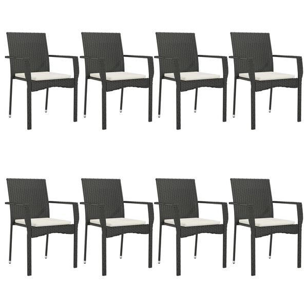 vidaXL Set de comedor de jard&iacute;n 9 pzas y cojines rat&aacute;n sint&eacute;tico negro