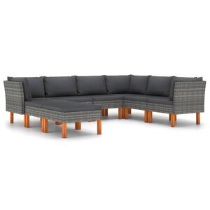 vidaXL Set de muebles de jard&iacute;n 8 pzas y cojines rat&aacute;n sint&eacute;tico gris