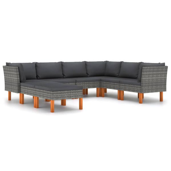 vidaXL Set de muebles de jard&iacute;n 8 pzas y cojines rat&aacute;n sint&eacute;tico gris