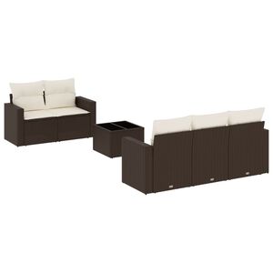 vidaXL Set sof&aacute;s de jard&iacute;n 6 piezas y cojines rat&aacute;n sint&eacute;tico marr&oacute;n