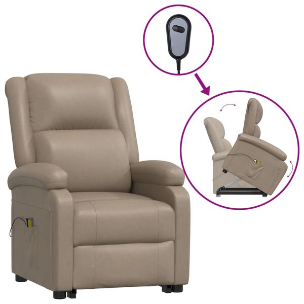 vidaXL Sill&oacute;n de masaje elevable cuero sint&eacute;tico color capuchino