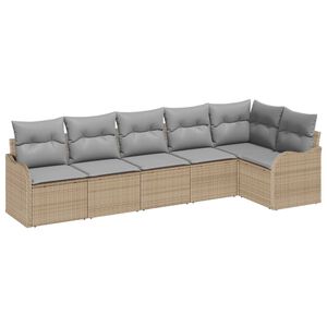 vidaXL Conjunto de sof&aacute; de jard&iacute;n 6 pcs Beige rat&aacute;n sint&eacute;tico