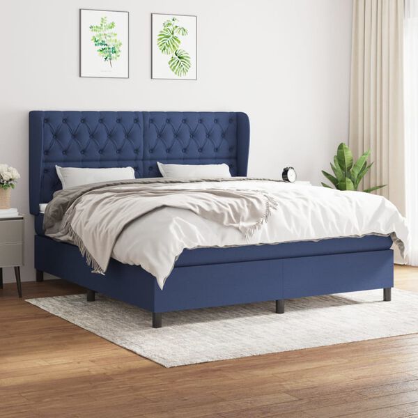 vidaXL Cama box spring con colch&oacute;n tela azul 160x200 cm