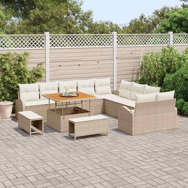 vidaXL Conjunto de sof&aacute;s de jard&iacute;n 13 pcs Beige rat&aacute;n sint&eacute;tico