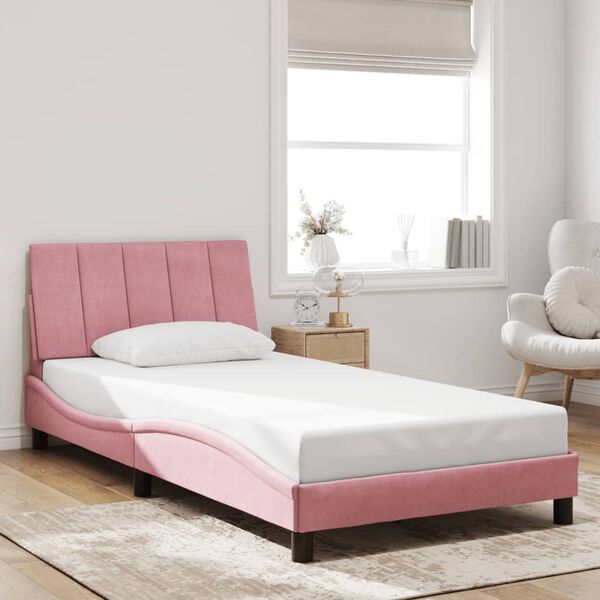vidaXL Estructura de cama sin colch&oacute;n Hanko terciopelo rosa 100x200 cm