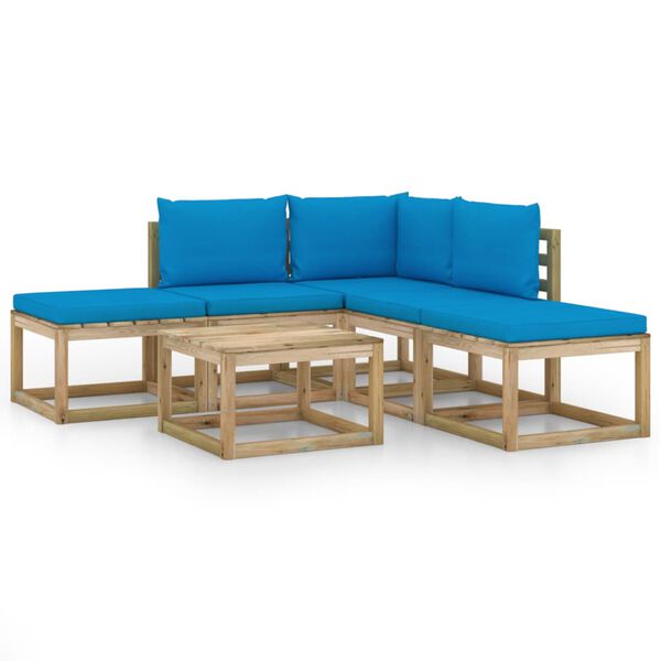 vidaXL Juego de muebles de jard&iacute;n 6 piezas con cojines azul claro