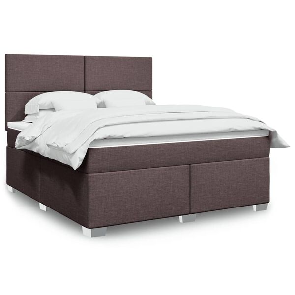 vidaXL Cama box spring con colch&oacute;n tela marr&oacute;n oscuro 180x200 cm