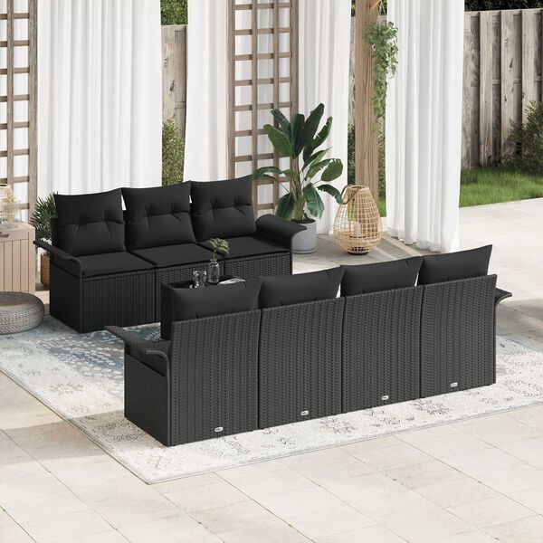 vidaXL Conjunto de sof&aacute;s de jard&iacute;n 8 pcs Negro rat&aacute;n sint&eacute;tico