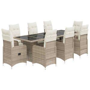 vidaXL Set de mesa y sillas de jard&iacute;n 5 pzas y cojines rat&aacute;n PE beige