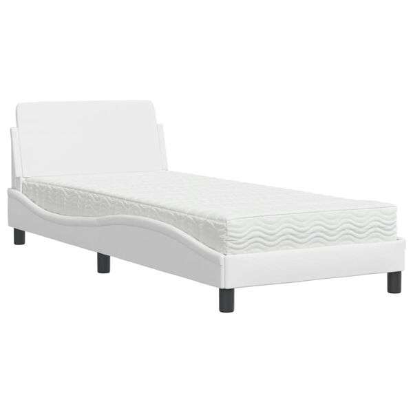 vidaXL Cama con colch&oacute;n Dover cuero sint&eacute;tico blanco 90x190 cm