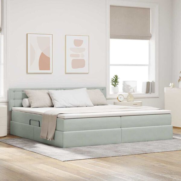 vidaXL Cama con almacenamiento Gris Claro 200 x 200 cm Terciopelo