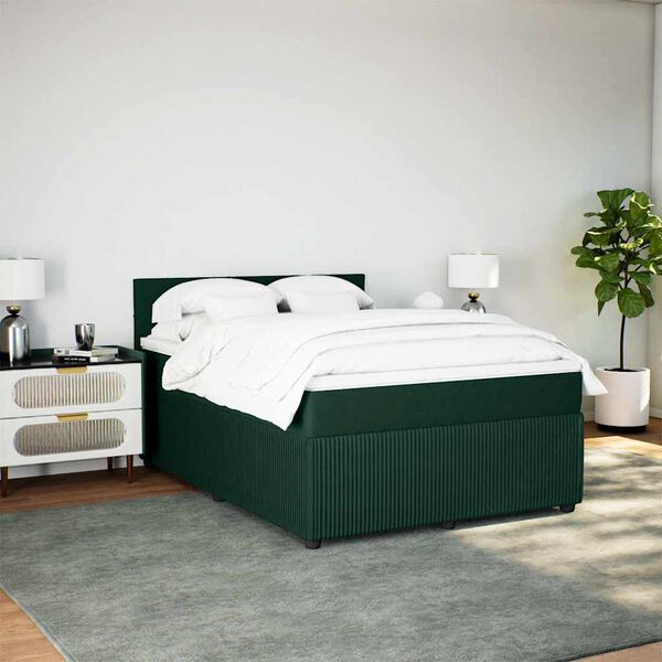 vidaXL Cama box spring con colch&oacute;n terciopelo verde oscuro 160x200 cm