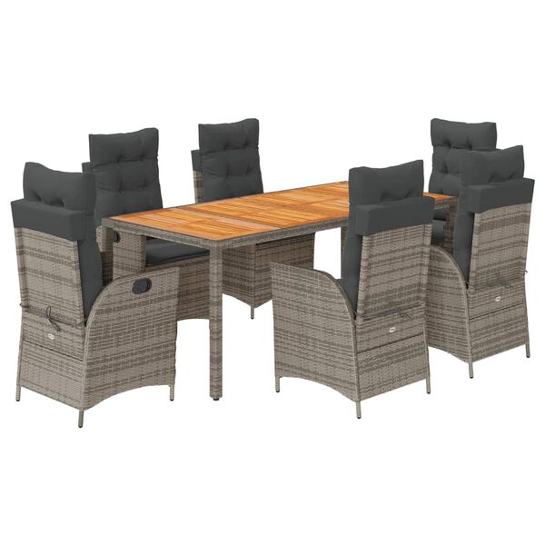 vidaXL Set comedor jard&iacute;n 7 pzas y cojines rat&aacute;n sint&eacute;tico gris