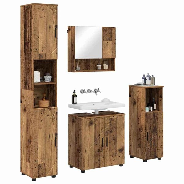 vidaXL Juego de muebles de ba&ntilde;o Montaje en la pared 4 pcs Madera Vieja