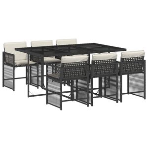 vidaXL Set de comedor de jard&iacute;n 7 pzas y cojines rat&aacute;n sint&eacute;tico negro