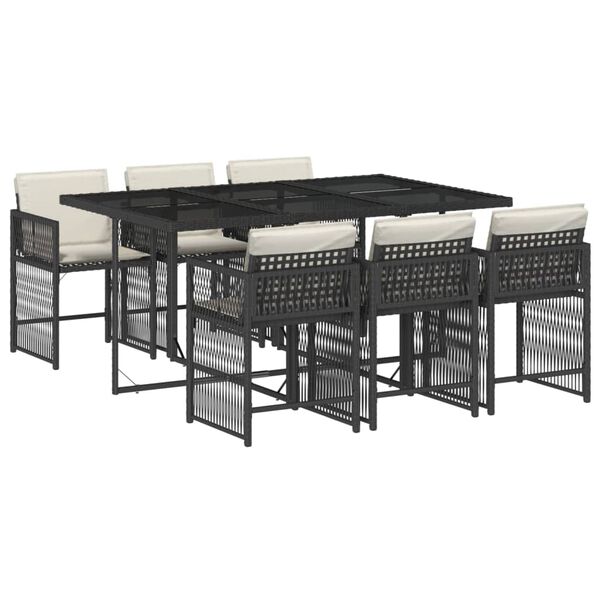 vidaXL Set de comedor de jard&iacute;n 7 pzas y cojines rat&aacute;n sint&eacute;tico negro