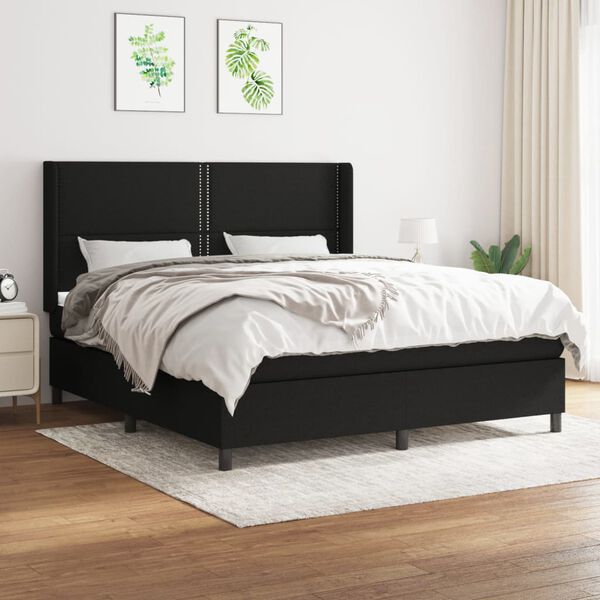 vidaXL Cama box spring con colch&oacute;n tela negro 160x200 cm
